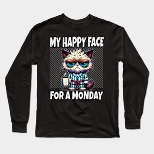 Grumpy Cat with Coffee - Mondays Mood Long Sleeve T-Shirt